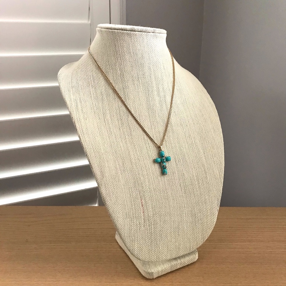 Turquoise Cross Necklace with 14K Accents